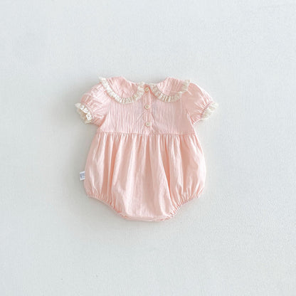 Summer Arrival Baby Girls Short Sleeves Embroidery Pattern Lace Trim Bodysuit, MyKids-USA®, Baby & Children's One-Pieces, MyKids-USA -  -  -  -  -  -  - .