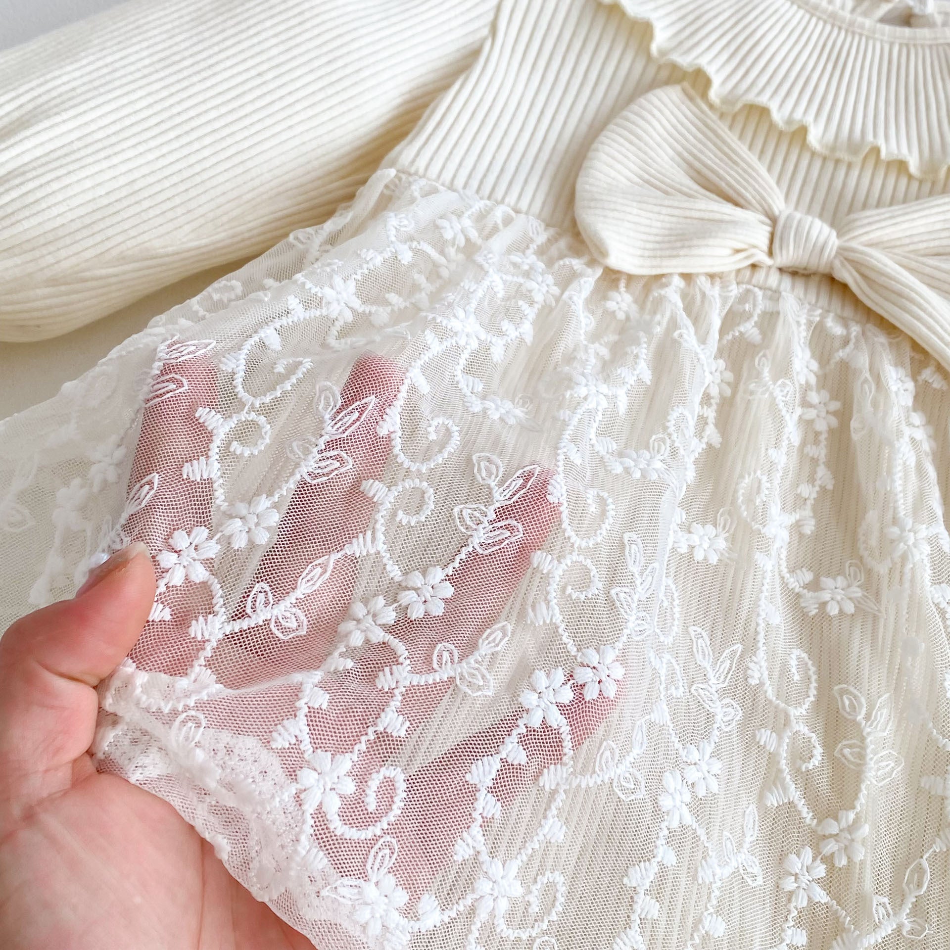 Spring Arrival Baby Girls Cute Floral Embroidered Tulle Long Sleeves Onesies, MyKids-USA®, Baby One-Pieces, MyKids-USA -  -  -  -  -  -  - 