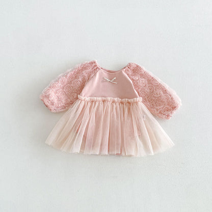 MyKids-USA® Autumn Arrival Baby Girls Long Sleeves Cute Tulle Patchwork Bodysuit Dress
