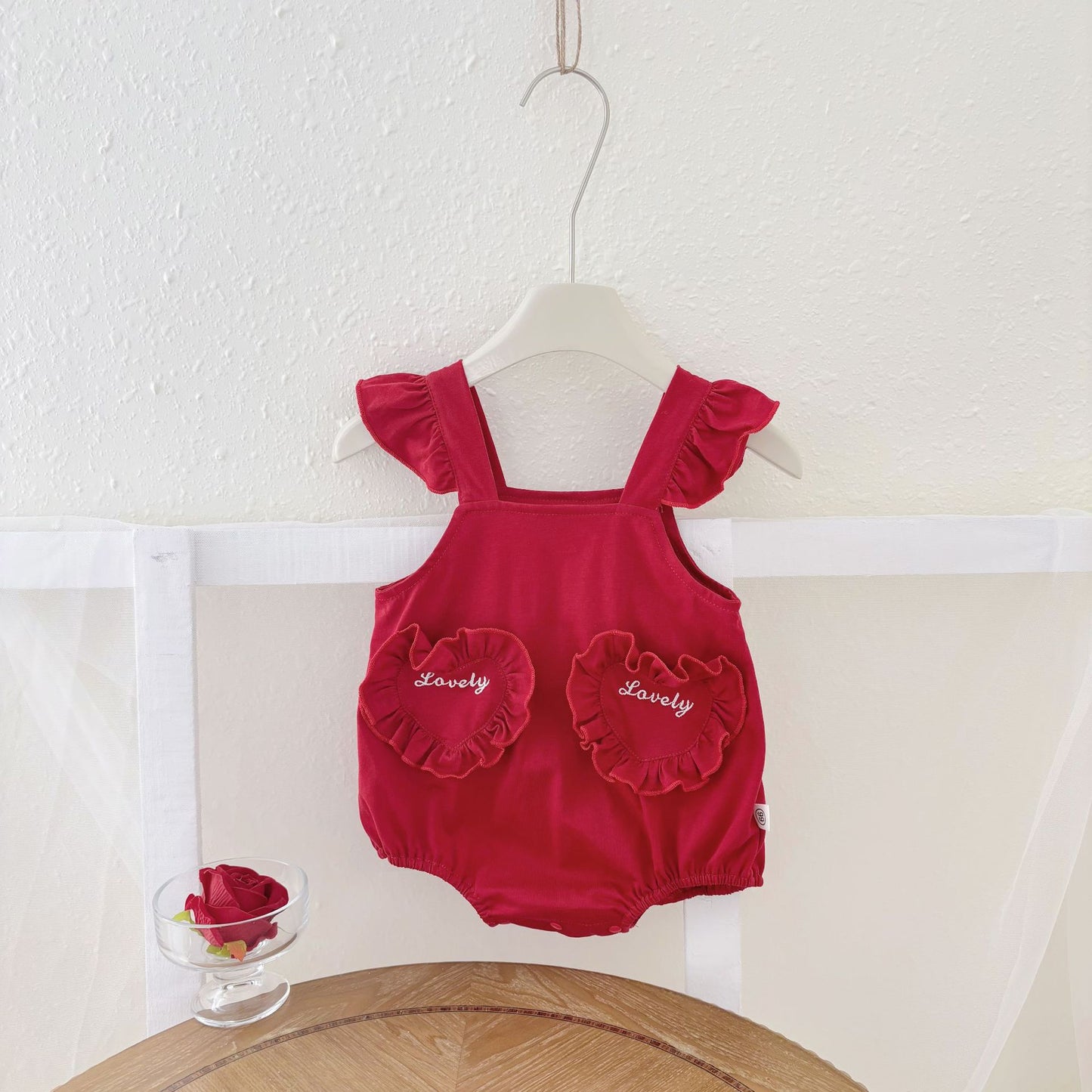 Summer Arrival Baby Girls Cute Letters and Hearts Pattern Fly Sleeves Onesies, MyKids-USA®, Baby One-Pieces, MyKids-USA - Size/Age - 66 (3-6M) - Color - Red -  -  - TR2504262000-A