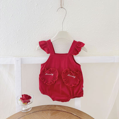 Summer Arrival Baby Girls Cute Letters and Hearts Pattern Fly Sleeves Onesies, MyKids-USA®, Baby One-Pieces, MyKids-USA - Size/Age - 66 (3-6M) - Color - Red -  -  - TR2504262000-A