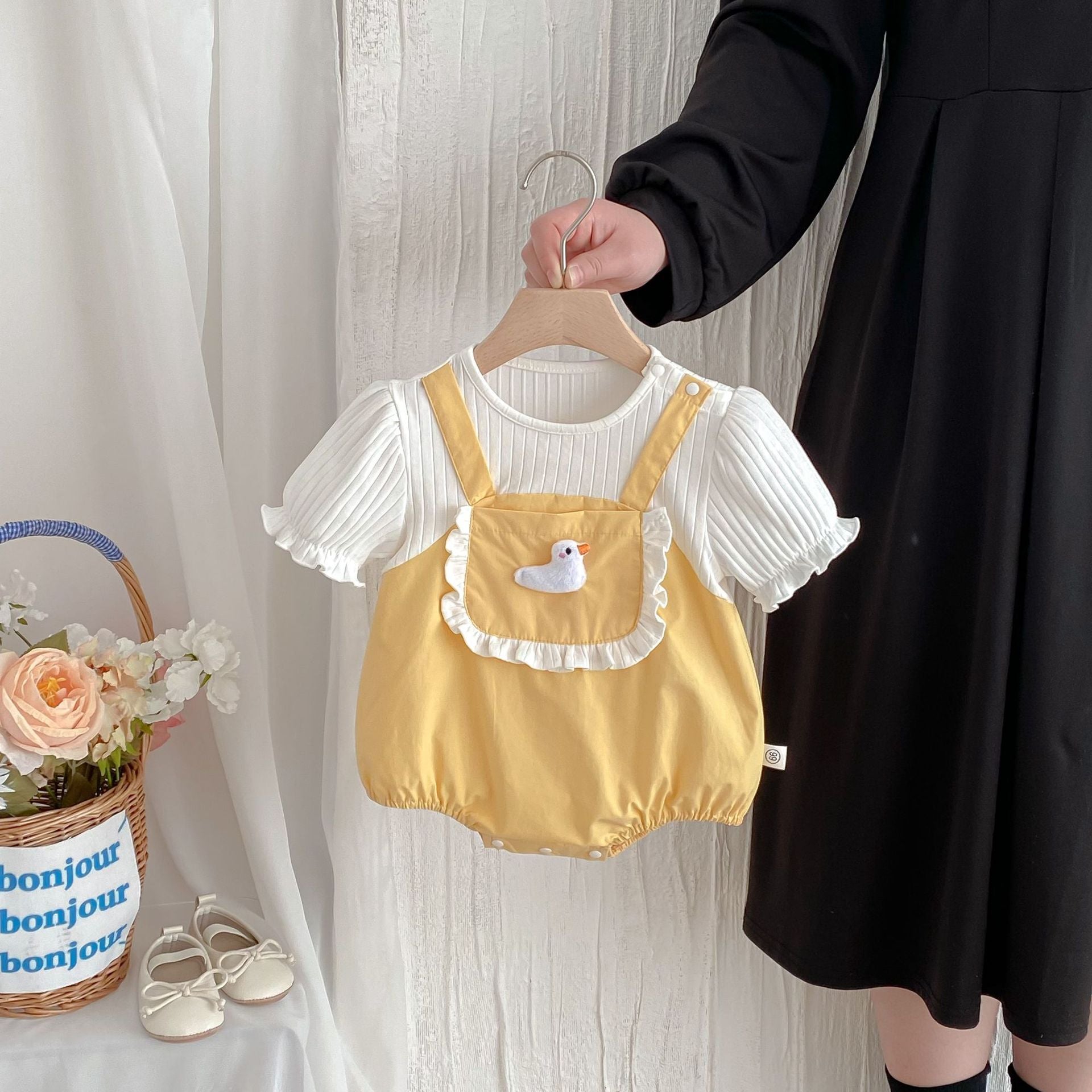 Summer Arrival Baby Girls Cute Cartoon Duck Decorated Short Sleeves Onesies, MyKids-USA®, Baby One-Pieces, MyKids-USA - Size/Age - 66 (3-6M) - Color - Yellow -  -  - TR2505072210-A