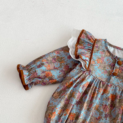 Spring Arrival Baby Girls Long Sleeves Vintage Floral Pattern Bodysuit