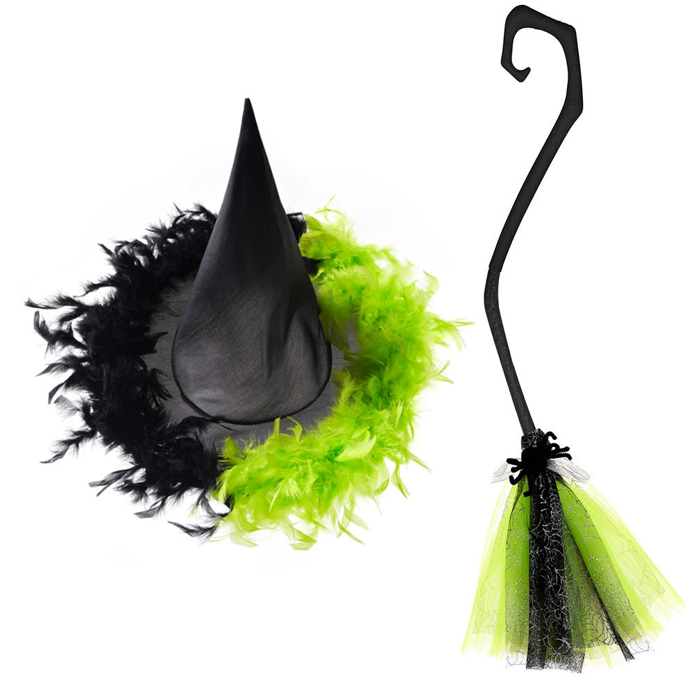 Arrival Dark Halloween Essential: Girls’ Witch Wand and Hat Set for Spooky Costume, MyKids-USA®, Costume Accessories, MyKids-USA - Size/Age - Average - Color - Green -  -  - TR2508202001-C.