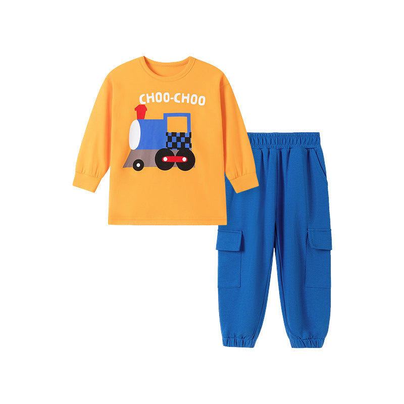 Spring and Autumn Boys Train Cartoon Pattern Long Sleeves Shirt and Pants Clothing Set, MyKids-USA®, Baby & Toddler Outfits, MyKids-USA - Size/Age - 90 (12-24M) - Color - Yellow -  -  - TR2508122330-A