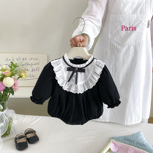 MyKids-USA® Autumn Arrival Baby Girls Long Sleeves Lace Trim Color Patchwork Bodysuit