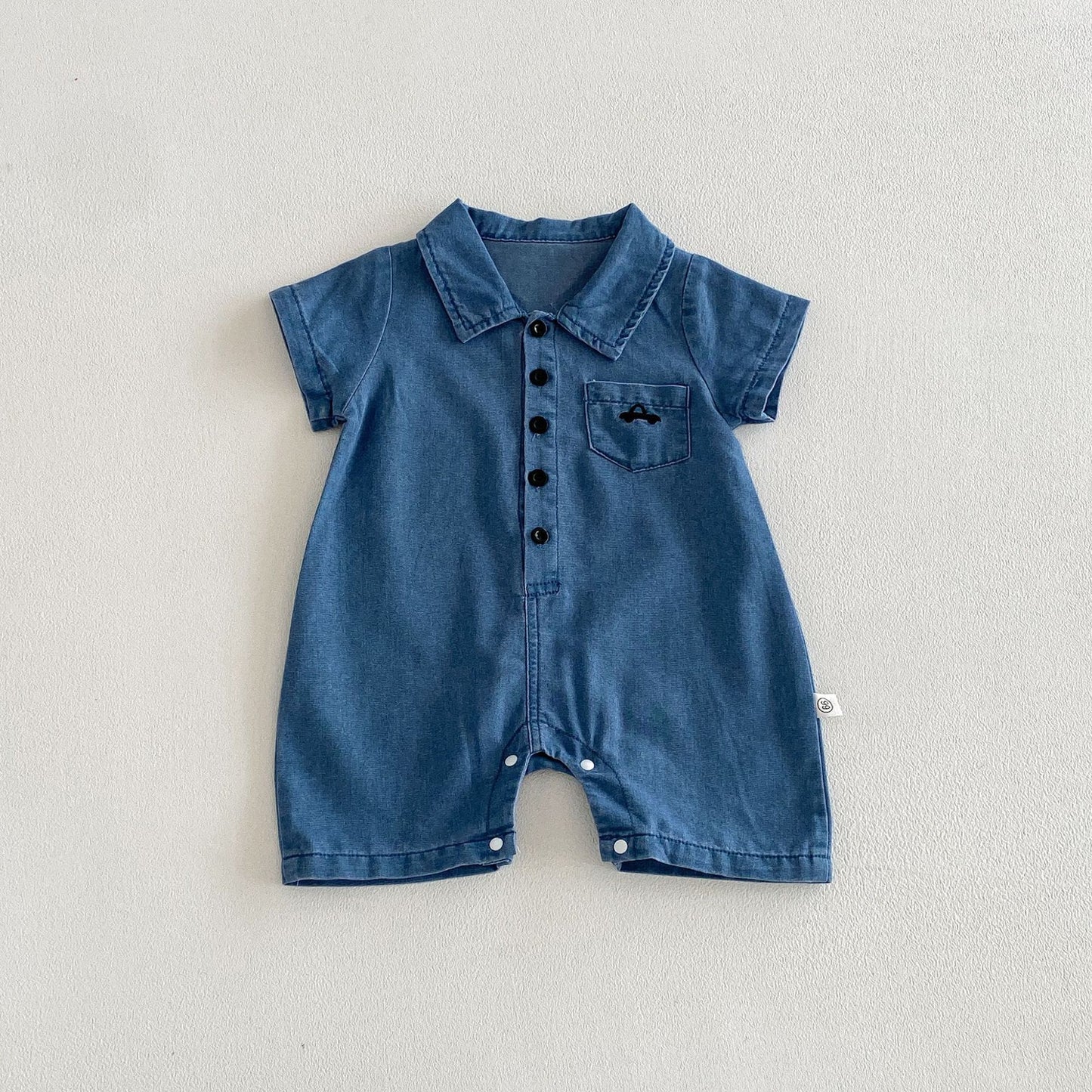 Summer Arrival Baby Short Sleeves Casual Turn-down Collar Denim Rompers, MyKids-USA®, Baby One-Pieces, MyKids-USA - Size/Age - 66 (3-6M) - Color - Blue -  -  - TR2603241532-A.