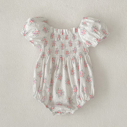 Summer Baby Girls French-style Flowers Pattern Short-sleeved Onesies and Dress – Princess Sister Matching, MyKids-USA®, Baby One-Pieces, MyKids-USA - Size/Age - 66 (3-6M) - Color - Pink -  -  - TR2503312225-D