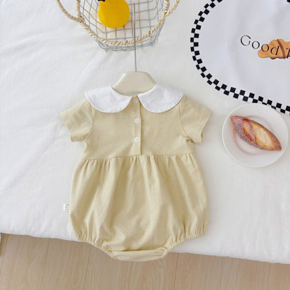 Summer Arrival Baby Girls Cute Short Sleeves Animals Embroidered Pattern Onesies with Peter Pan Collar, MyKids-USA®, Baby One-Pieces, MyKids-USA - Size/Age - 66 (3-6M) - Color - Yellow -  -  - TR2505112251-B