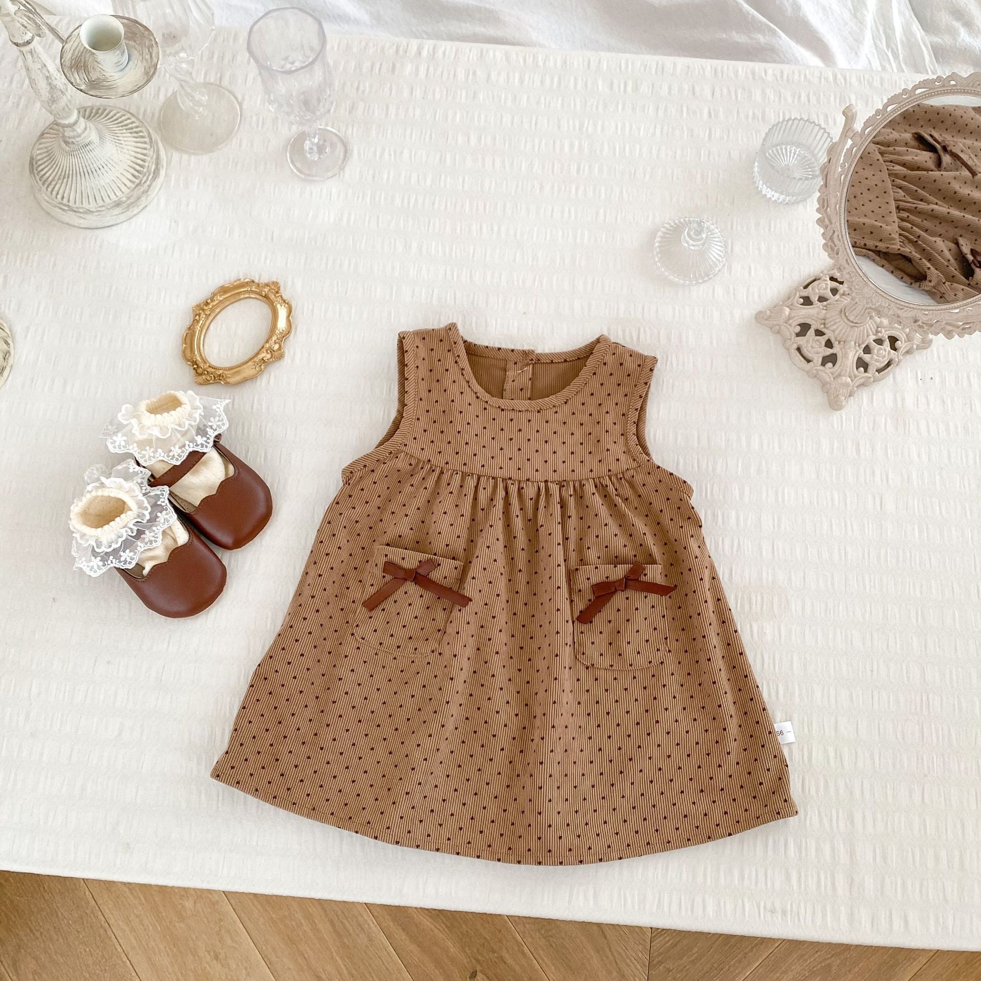 Autumn Baby Girls Long Sleeves Simple Knitted Top and Dots Pattern Sleeveless Dress – Clothing Set, MyKids-USA®, Baby & Toddler Dresses, MyKids-USA - Size/Age - 73 (6-9M) - Color - Brown -  -  - TR2409031017-B.