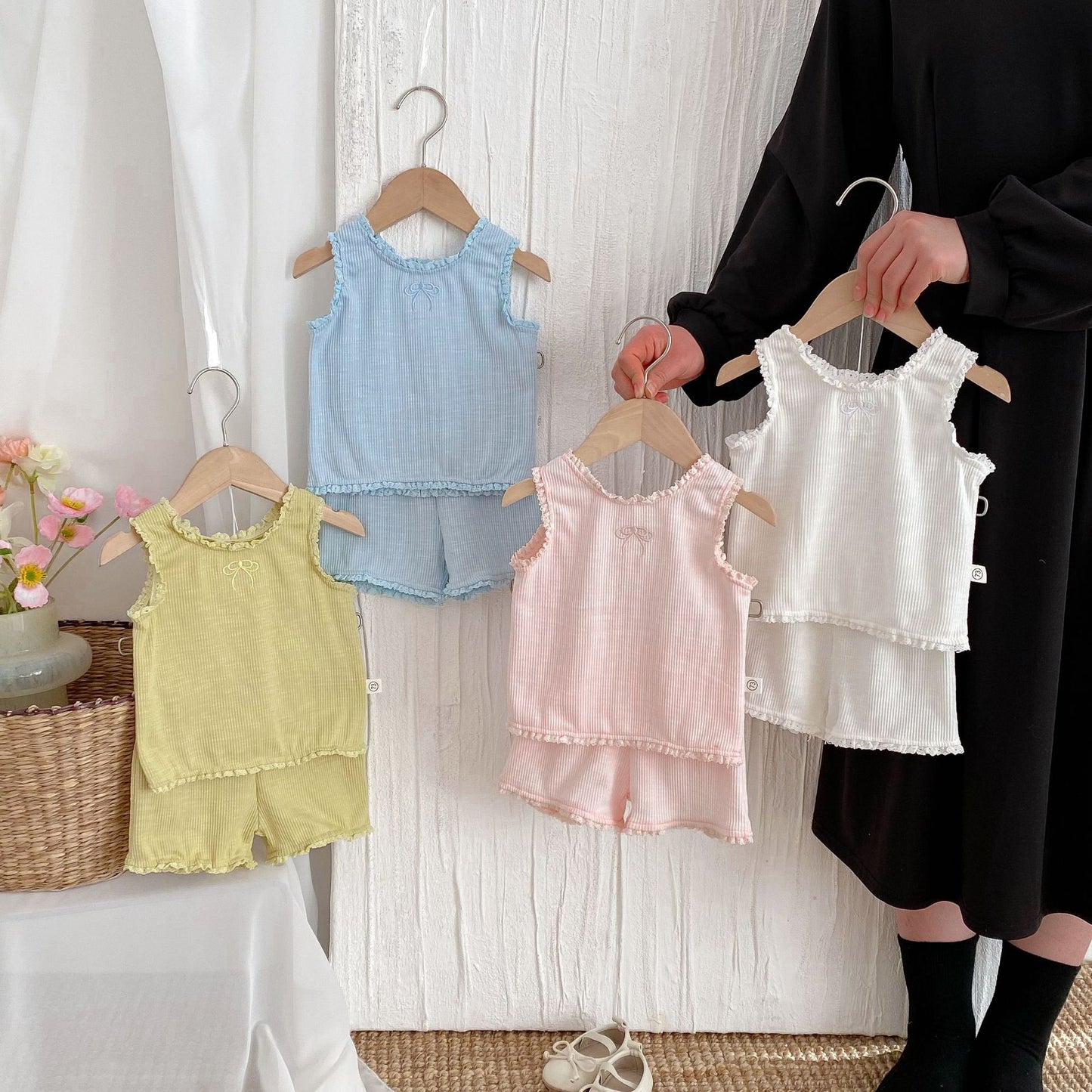 Summer Hot Selling Baby Girls Sleeveless Solid Color Butterfly-bow Embroidered Vest and Plain Shorts Clothing Set, MyKids-USA®, Baby & Toddler Outfits, MyKids-USA -  -  -  -  -  -  - 