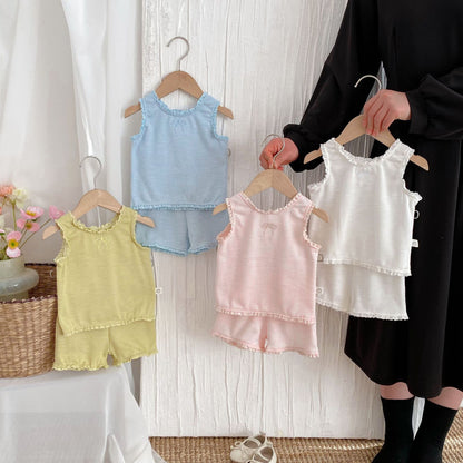 Summer Hot Selling Baby Girls Sleeveless Solid Color Butterfly-bow Embroidered Vest and Plain Shorts Clothing Set, MyKids-USA®, Baby & Toddler Outfits, MyKids-USA -  -  -  -  -  -  - 