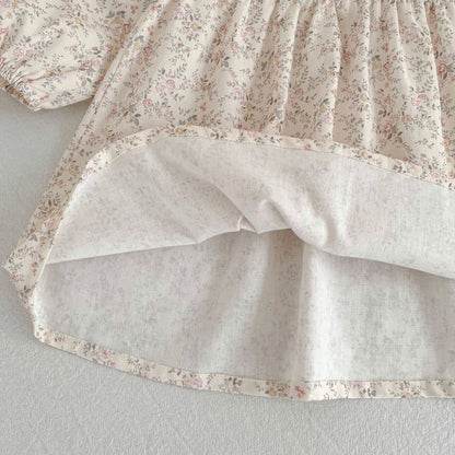 Arrival Spring and Autumn Flowers Pattern Baby Kids Girls Peter Pan Collar Onesies and Dress – Princess Sister Matching Set