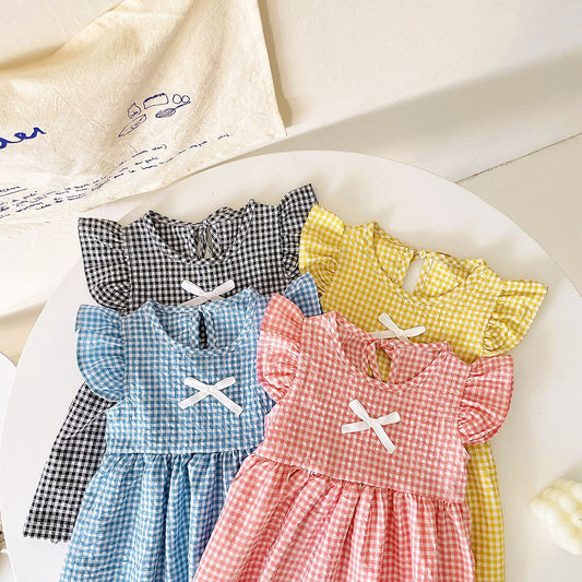 Arrival Summer Baby Girls Plaid Fly Sleeves Dress With Bow, MyKids-USA®, Baby & Toddler Dresses, MyKids-USA -  -  -  -  -  -  - 