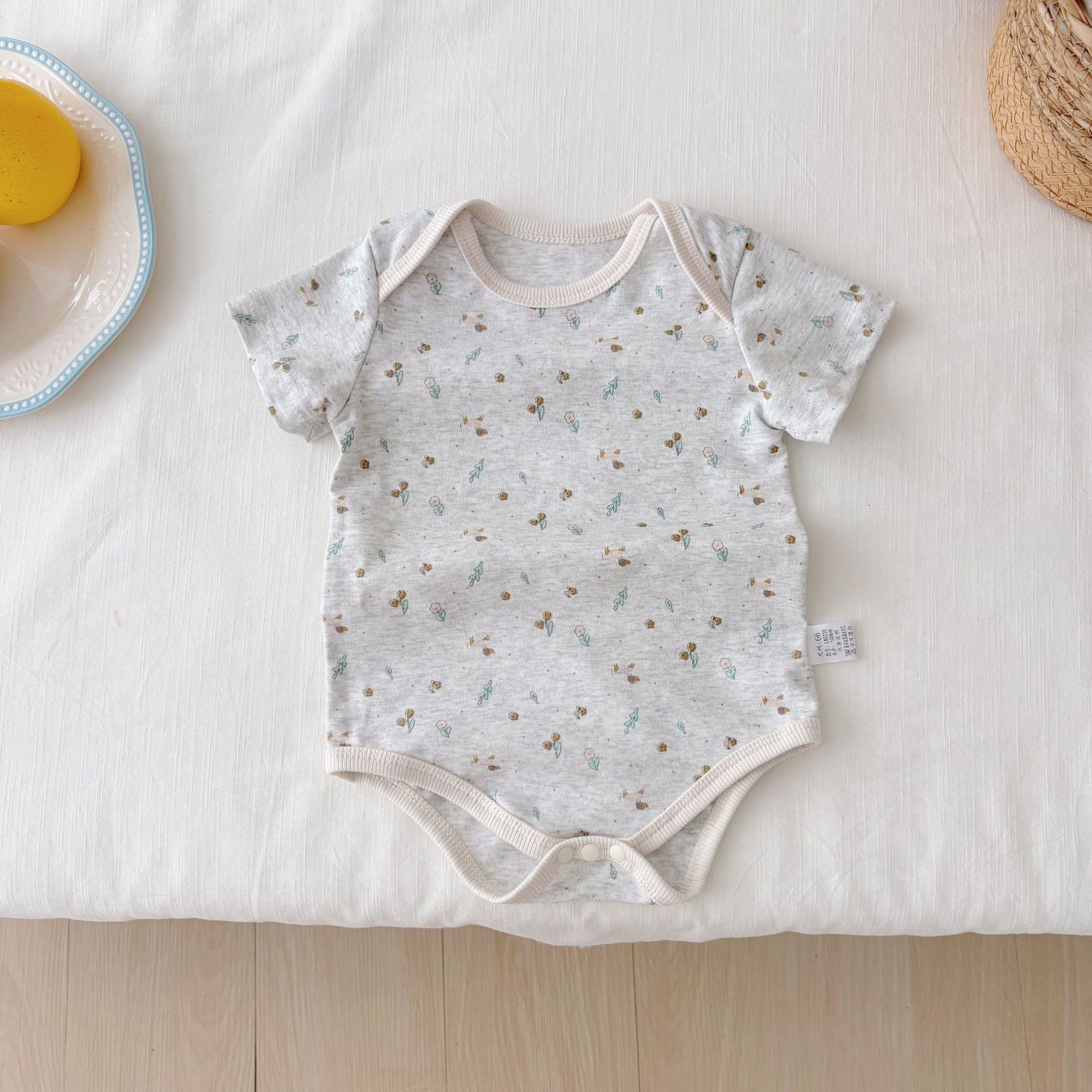 Summer Arrival Baby Unisex Casual Flowers Pattern Short Sleeves Grey Onesies, MyKids-USA®, Baby One-Pieces, MyKids-USA - Size/Age - 66 (3-6M) - Color - Grey -  -  - TR2505012153-A