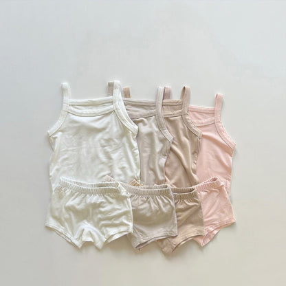 Arrival Summer Baby Unisex Sleeveless Simple Plain Vest and Shorts Clothing Set