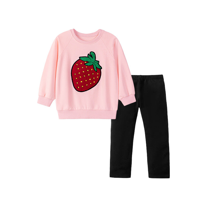 Spring and Autumn Girls Strawberry Pattern Long Sleeves Sweatshirt and Plain Pants Clothing Set, MyKids-USA®, Baby & Toddler Outfits, MyKids-USA - Size/Age - 90 (12-24M) - Color - Pink -  -  - TR2507182133-A