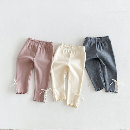 MyKids-USA® Autumn Arrival Baby Girls Butterfly-bows Lace Trim Cute Pants
