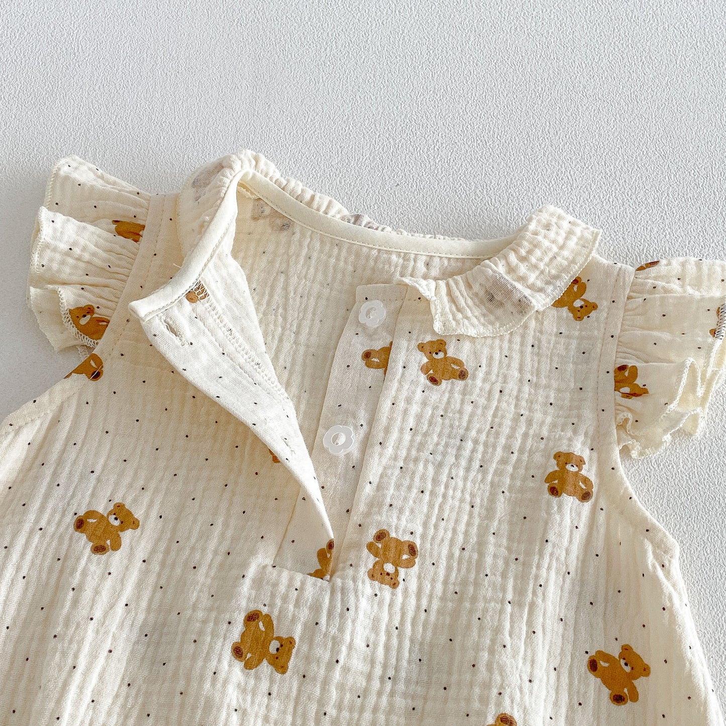 Design Summer Baby Kids Girls Fly Sleeves Teddy Bear Pattern Bodysuit