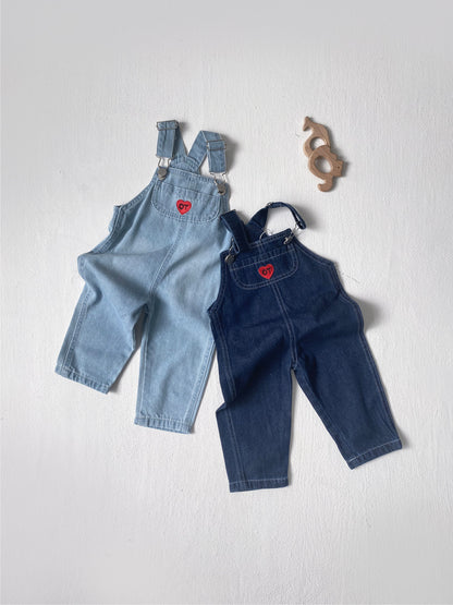 Summer Arrival Baby Kids Sleeveless Hearts Pattern Denim Overalls