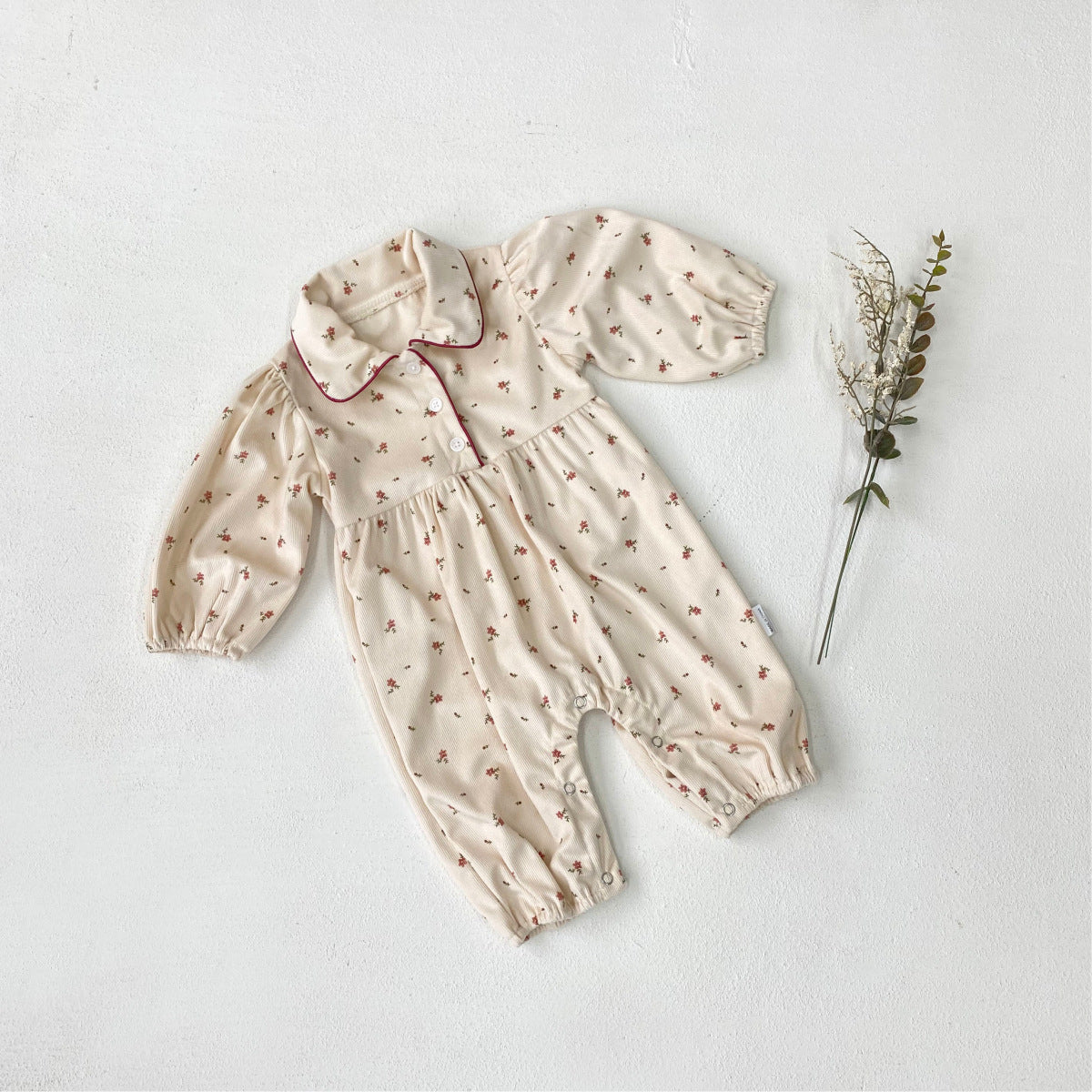 MyKids-USA® Autumn Arrival Baby Girls Long Sleeves Cute Flowers Pattern Turn Down Collar Rompers