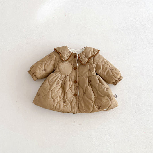 Winter Arrival Baby Girls Long Sleeves Embroidery Pattern Fleece-Lined Warm Coat