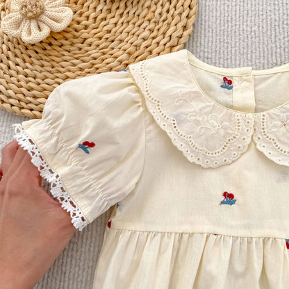 Summer Girls Cherry Pattern Lace Trim Short Sleeves Onesies and Dress – Princess Sister Matching Set, MyKids-USA®, Baby & Children's Outfits, MyKids-USA -  -  -  -  -  -  - .