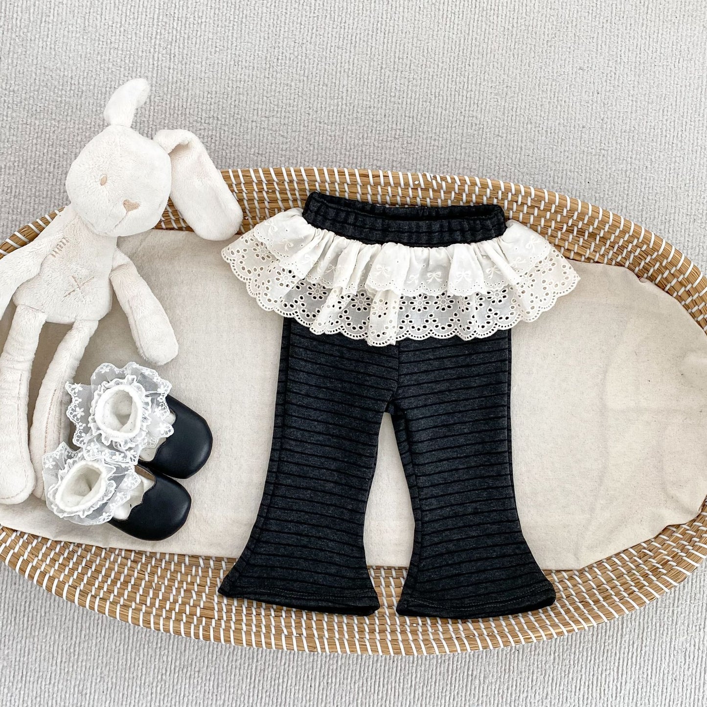 MyKids-USA® Autumn Arrival Baby Girls Striped Pattern Lace Trim Cute Pants