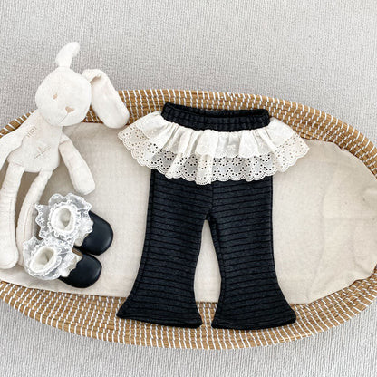 MyKids-USA® Autumn Arrival Baby Girls Striped Pattern Lace Trim Cute Pants