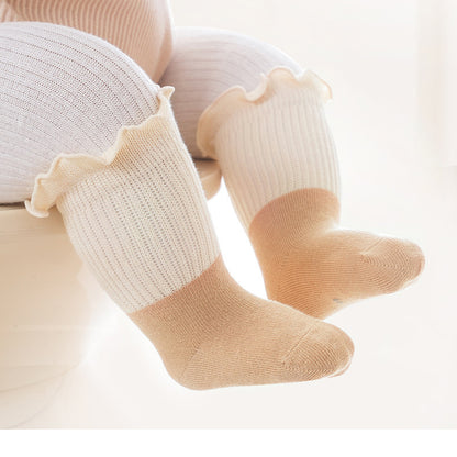 Baby Kids Unisex Color Patchwork Comfortable Ruffle Fringe Crew Socks