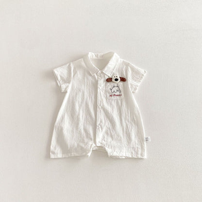 Summer Arrival Baby Boys Short Sleeves Single Breasted Letters and Cartoon Pattern Rompers, MyKids-USA®, Baby One-Pieces, MyKids-USA - Size/Age - 66 (3-6M) - Color - Beige -  -  - TR2603161720-A.