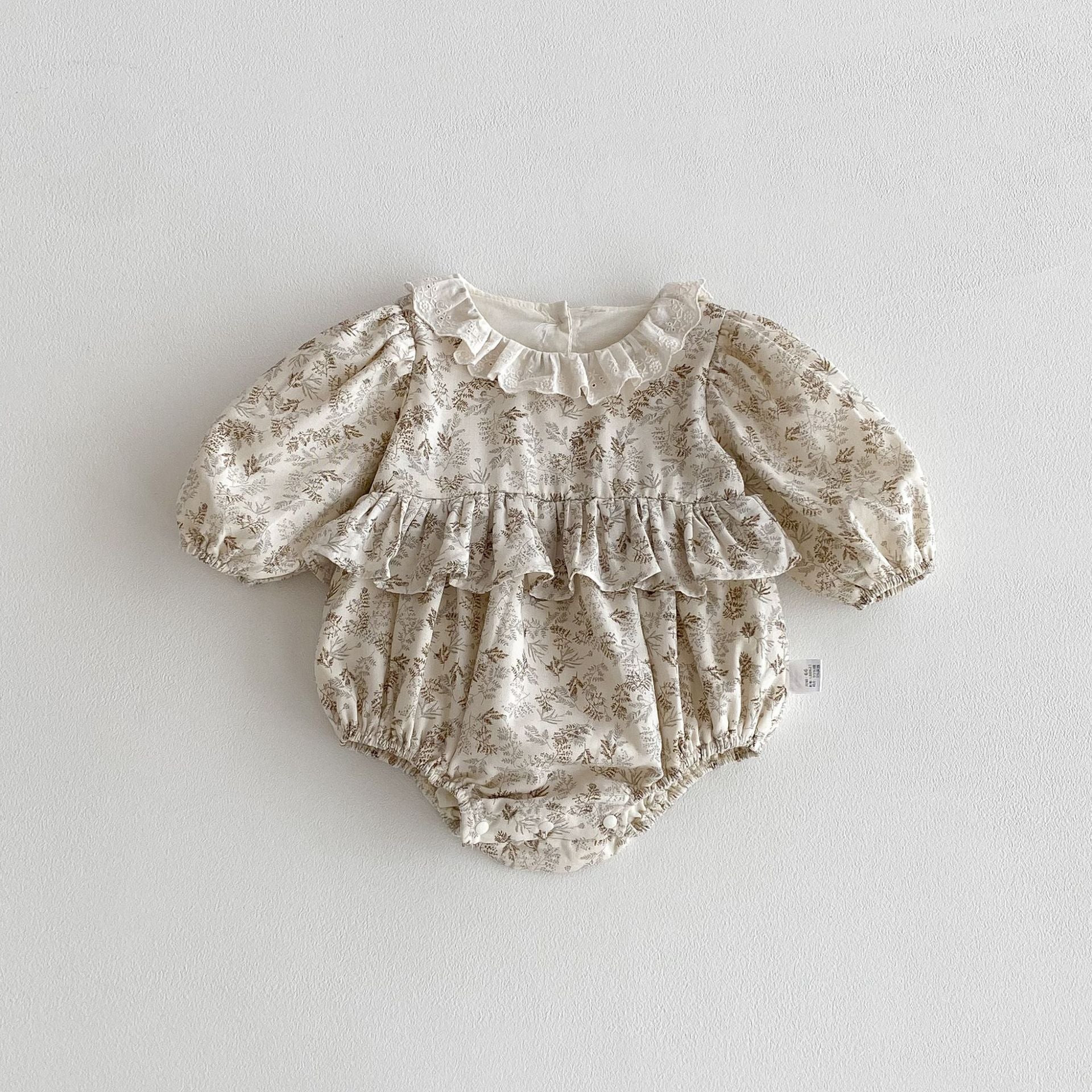 Autumn Arrival Baby Girls Long Sleeves Floral Onesies with Collar, MyKids-USA®, Baby One-Pieces, MyKids-USA - Size/Age - 66 (3-6M) - Color - Beige -  -  - TR2509202346-A