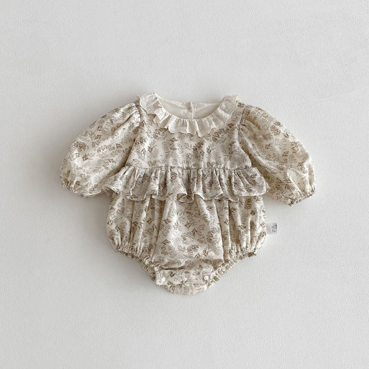 Autumn Arrival Baby Girls Long Sleeves Floral Onesies with Collar, MyKids-USA®, Baby One-Pieces, MyKids-USA - Size/Age - 66 (3-6M) - Color - Beige -  -  - TR2509202346-A