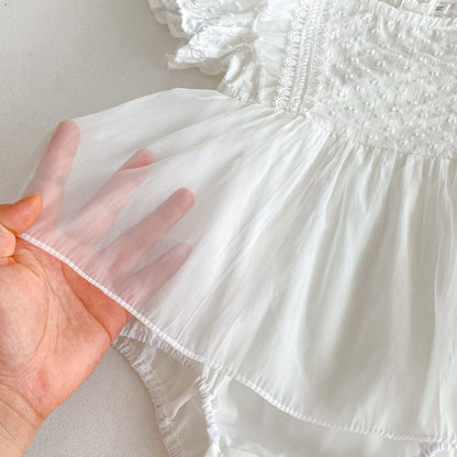 Summer Arrival Baby Girls Short Sleeves Dots Pattern Embroidered Lace Trim Bodysuit Dress, MyKids-USA®, Baby & Children's Dresses, MyKids-USA -  -  -  -  -  -  - .