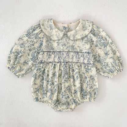 MyKids-USA® Autumn Baby Girls Peter Pan Collar Long-sleeved Floral Bodysuit and Dress – Princess Sister Matching Set