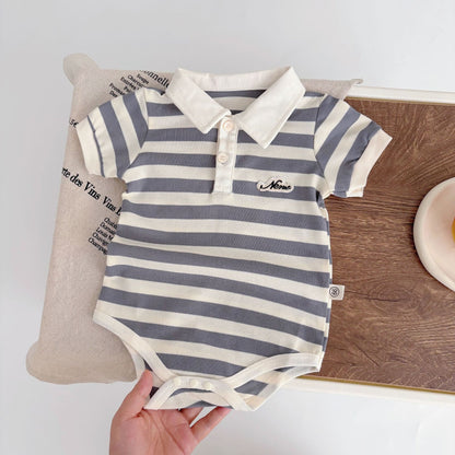 Summer Arrival Baby Unisex Casual Striped Short Sleeves Turn-down Collar Onesies, MyKids-USA®, Baby One-Pieces, MyKids-USA -  -  -  -  -  -  - 