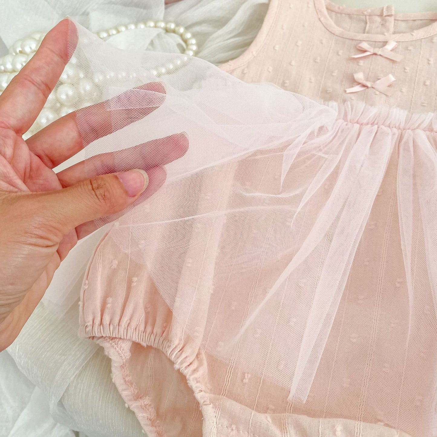 Summer Arrival Baby Girls Sleeveless Dots Pattern Tulle Patchwork Bodysuit, MyKids-USA®, Baby & Children's One-Pieces, MyKids-USA -  -  -  -  -  -  - .