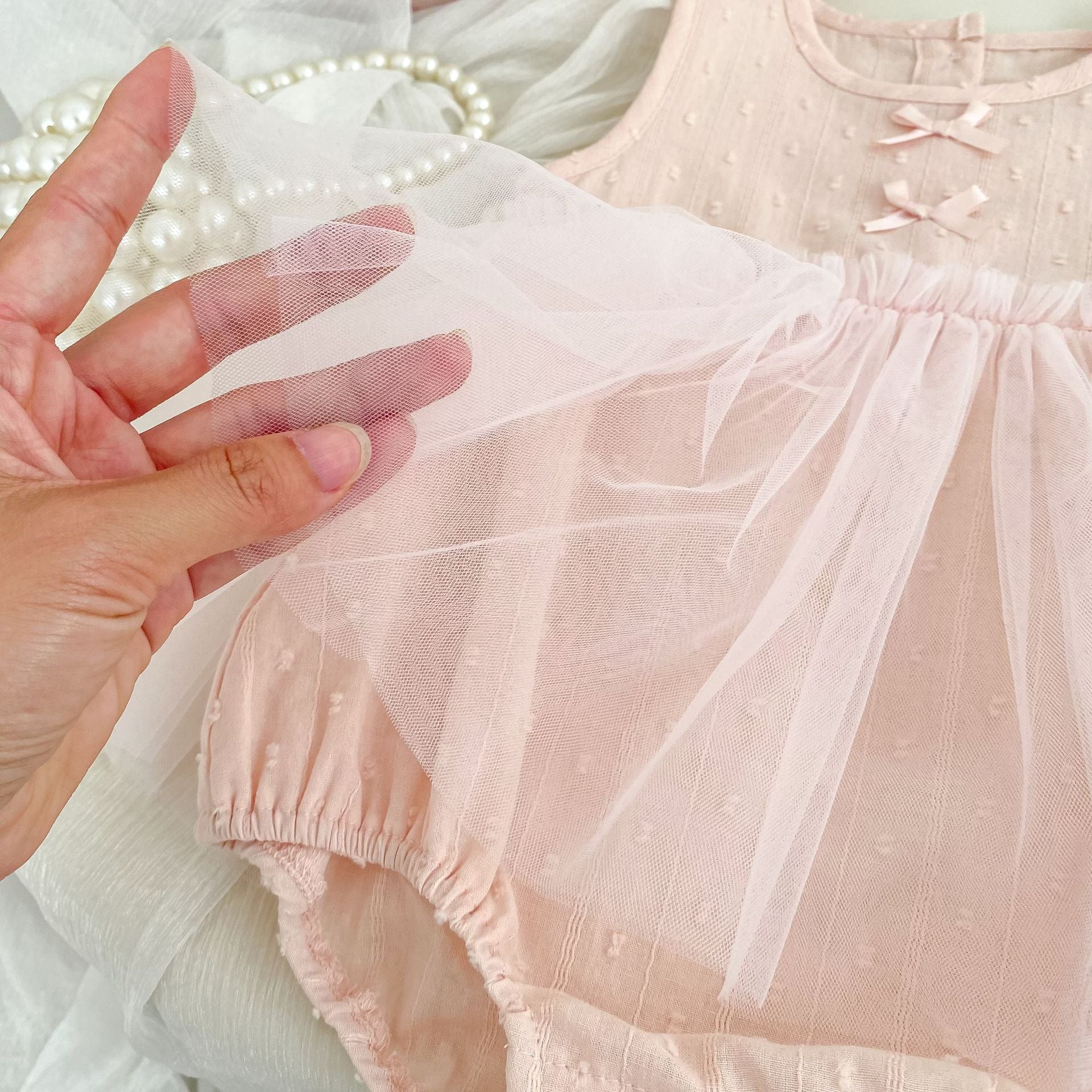Summer Arrival Baby Girls Sleeveless Dots Pattern Tulle Patchwork Bodysuit, MyKids-USA®, Baby & Children's One-Pieces, MyKids-USA -  -  -  -  -  -  - .
