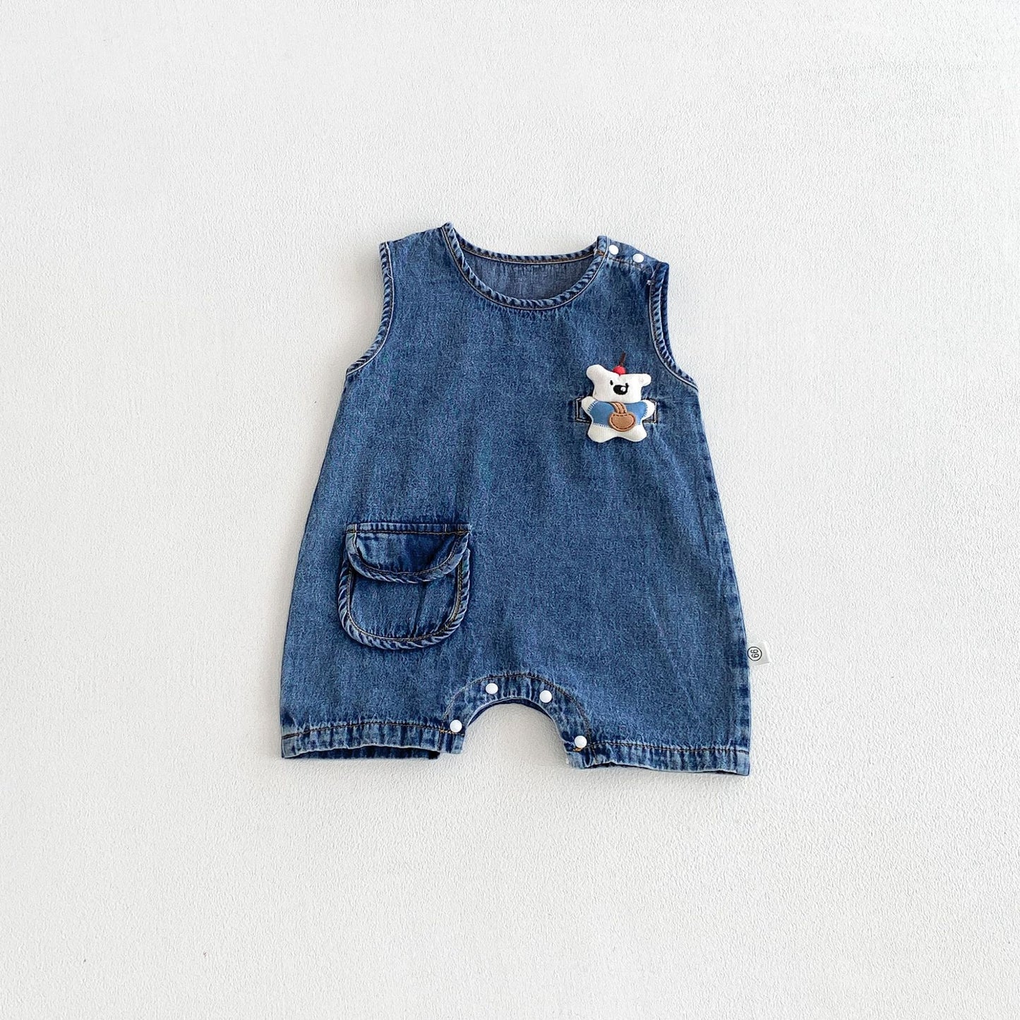 Design Summer Baby Kids Boys Sleeveless Denim Cartoon Pattern Rompers