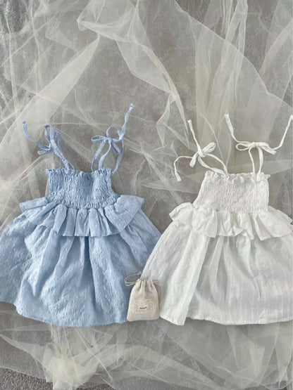 Summer Arrival Baby Girls Sleeveless Pleated Pattern Solid Color Dress