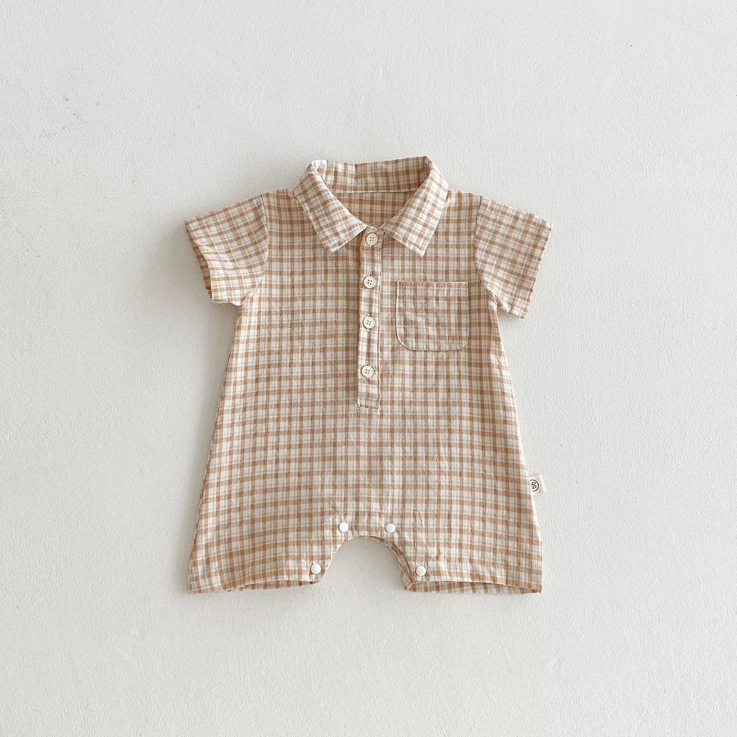 Summer Arrival Baby Unisex Plaid Short Sleeves Rompers with Turn-down Collar, MyKids-USA®, Baby One-Pieces, MyKids-USA - Size/Age - 66 (3-6M) - Color - Yellow -  -  - TR2505301052-B