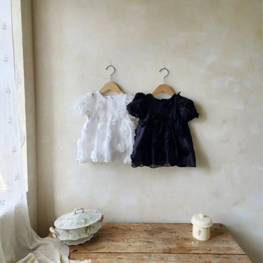 Summer Arrival Baby Girls Short Sleeves Solid Color Flowers Pattern Bodysuit Dress