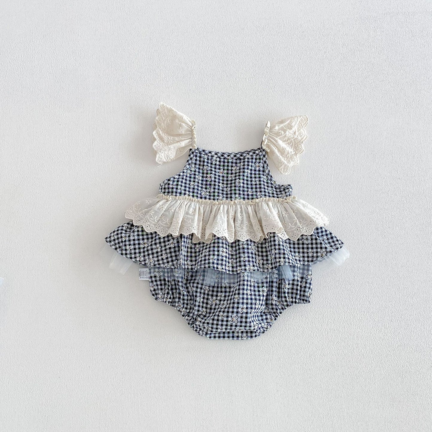 Summer Arrival Baby Girls Sleeveless Flowers and Plaid Pattern Strap Bodysuit, MyKids-USA®, Baby One-Pieces, MyKids-USA - Size/Age - 66 (3-6M) - Color - Black -  -  - TR2603171530-A.
