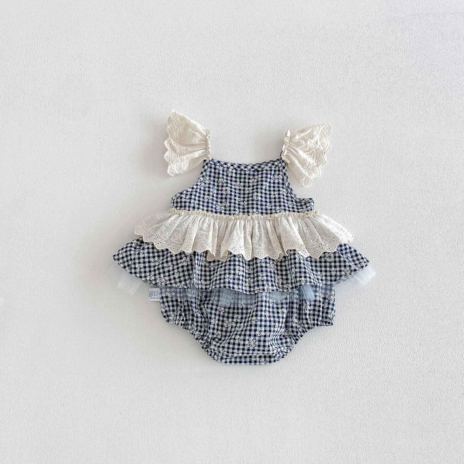 Summer Arrival Baby Girls Sleeveless Flowers and Plaid Pattern Strap Bodysuit, MyKids-USA®, Baby One-Pieces, MyKids-USA - Size/Age - 66 (3-6M) - Color - Black -  -  - TR2603171530-A.