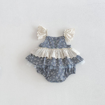 Summer Arrival Baby Girls Sleeveless Flowers and Plaid Pattern Strap Bodysuit, MyKids-USA®, Baby One-Pieces, MyKids-USA - Size/Age - 66 (3-6M) - Color - Black -  -  - TR2603171530-A.