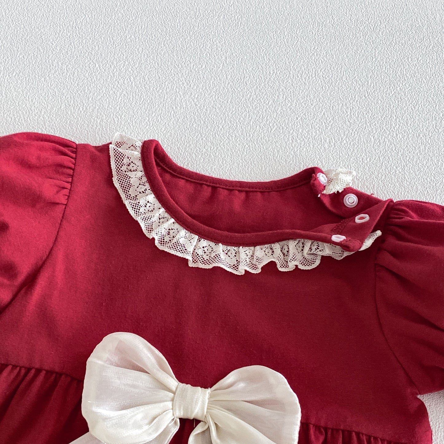 Arrival Summer Baby Kids Girls Short Sleeves Lace Trim Red Rompers