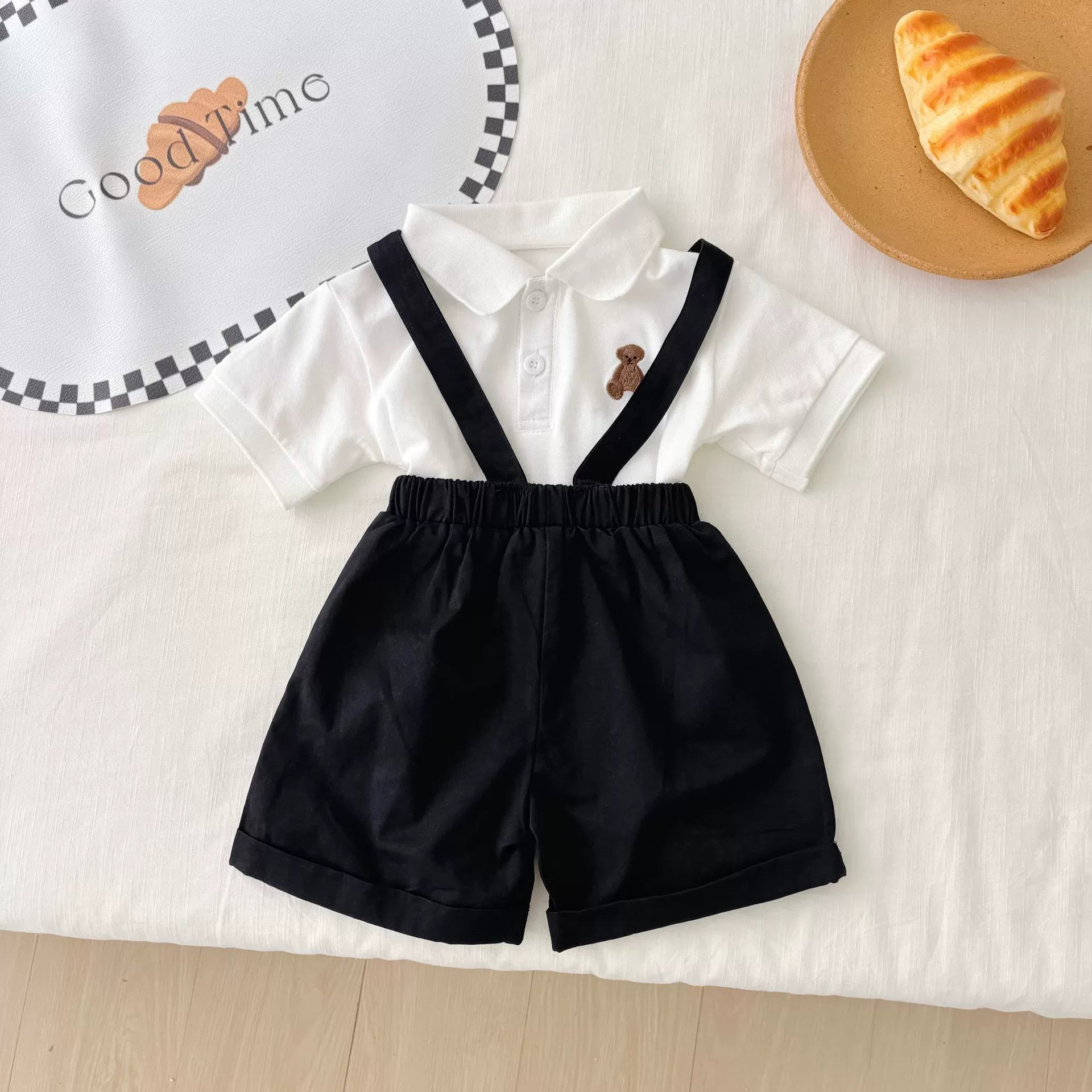 Summer Hot Selling Baby Kids Boys Sleeveless Black Strap Overalls and White Polo Shirt Clothing Set, MyKids-USA®, Baby & Toddler Outfits, MyKids-USA - Size/Age - 73 (6-9M) - Color - Black -  -  - TR2505172108-A