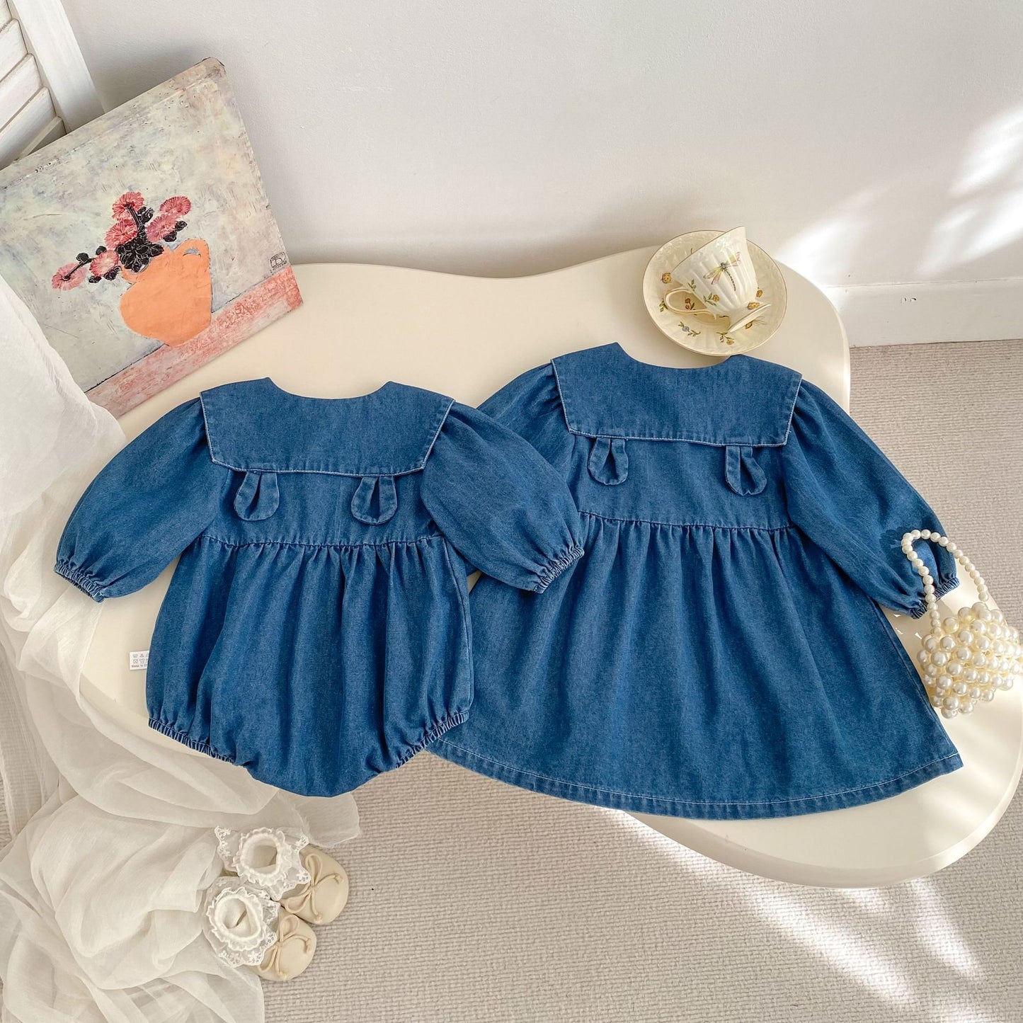 Arrival Spring and Autumn Baby Kids Girls Peter Pan Collar Denim Onesies and Dress – Princess Sister Matching Set, MyKids-USA®, Baby & Toddler Outfits, MyKids-USA -  -  -  -  -  -  - .