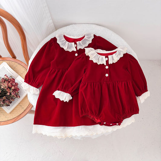 Autumn Arrival Baby Kids Girls Color Patchwork Long-sleeved Onesies and Dress – Princess Sister Matching Set, MyKids-USA®, Baby & Toddler Dresses, MyKids-USA -  -  -  -  -  -  - 