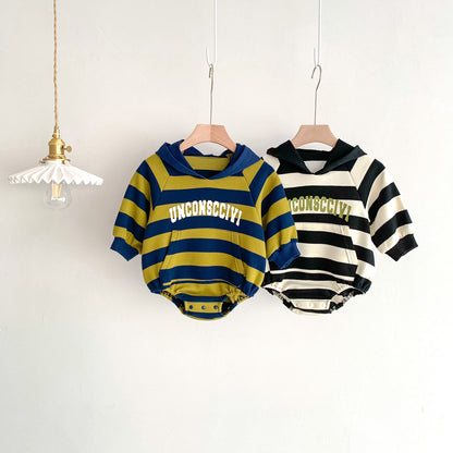 Autumn Arrival Baby Unisex Long Sleeves Striped and Letters Pattern Hooded Onesies, MyKids-USA®, Baby One-Pieces, MyKids-USA -  -  -  -  -  -  - 